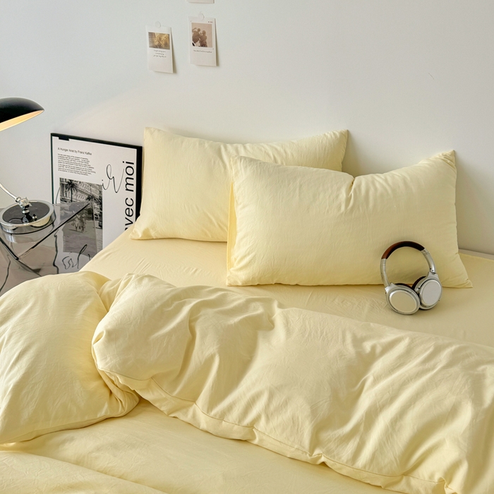 91家纺网 家纺一手货源 找家纺 芷凡家纺 2025新款A类加厚水洗棉云朵棉四件套 浅鹅黄