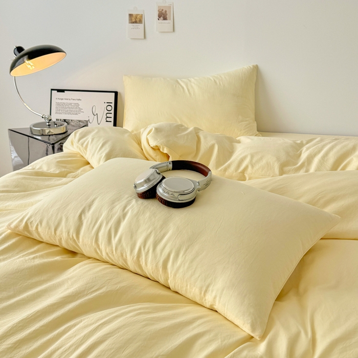 91家纺网 家纺一手货源 找家纺 芷凡家纺 2025新款A类加厚水洗棉云朵棉四件套 浅鹅黄