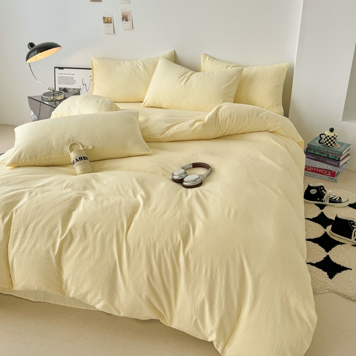 91家纺网 家纺一手货源 找家纺 芷凡家纺 2025新款A类加厚水洗棉云朵棉四件套 浅鹅黄