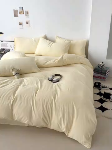 91家纺网 家纺一手货源 找家纺 芷凡家纺 2025新款A类加厚水洗棉云朵棉四件套 浅鹅黄