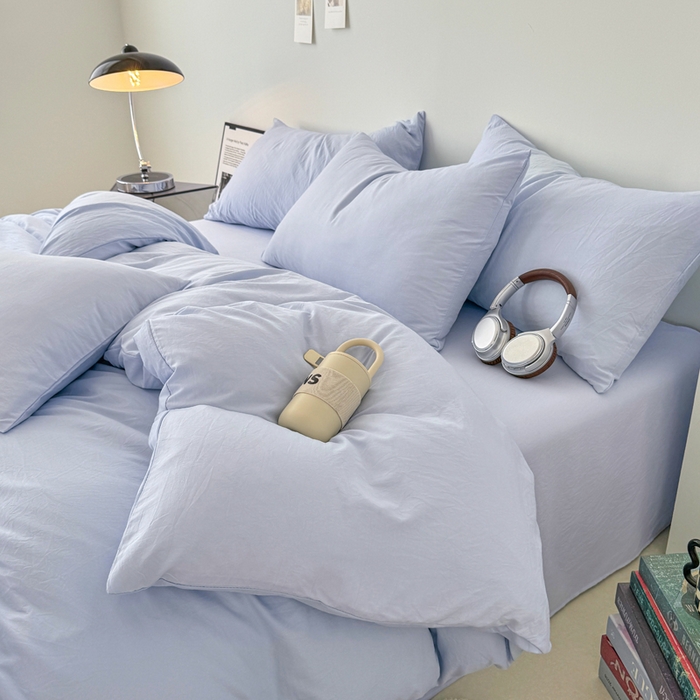 91家纺网 家纺一手货源 找家纺 芷凡家纺 2025新款A类加厚水洗棉云朵棉四件套 青春兰