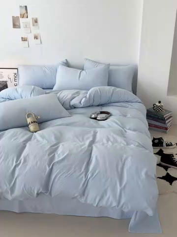 91家纺网 家纺一手货源 找家纺 芷凡家纺 2025新款A类加厚水洗棉云朵棉四件套 青春兰