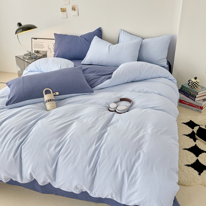 91家纺网 家纺一手货源 找家纺 芷凡家纺 2025新款A类加厚水洗棉云朵棉四件套 青春兰+宝石蓝