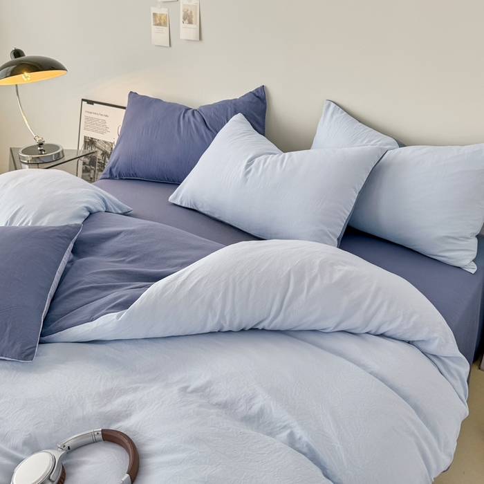 91家纺网 家纺一手货源 找家纺 芷凡家纺 2025新款A类加厚水洗棉云朵棉四件套 青春兰+宝石蓝