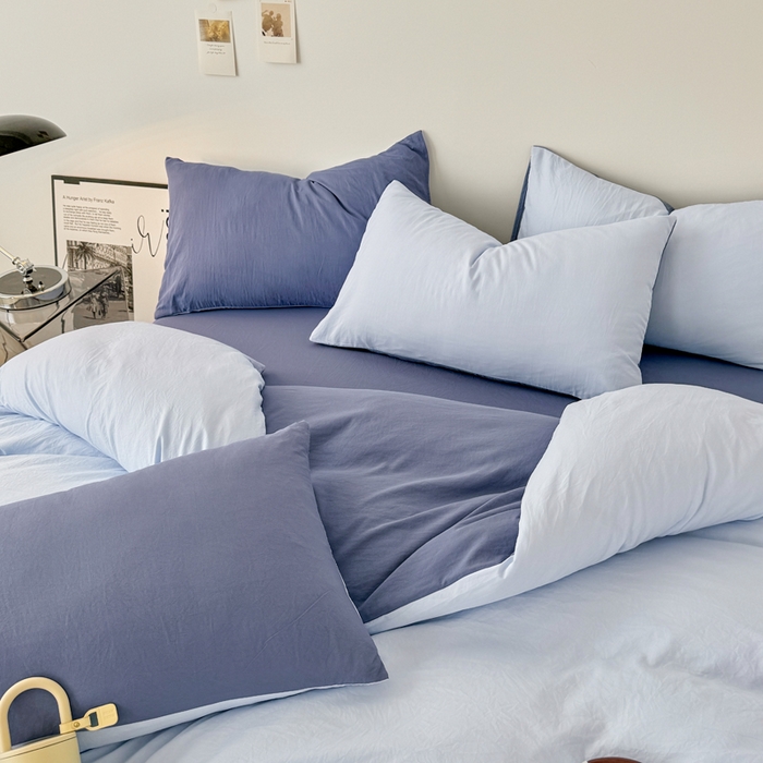 91家纺网 家纺一手货源 找家纺 芷凡家纺 2025新款A类加厚水洗棉云朵棉四件套 青春兰+宝石蓝