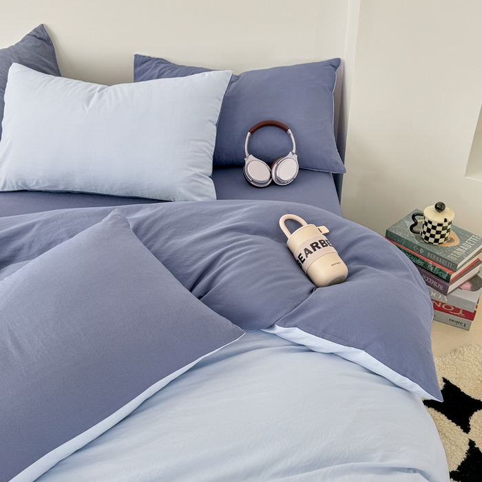 91家纺网 家纺一手货源 找家纺 芷凡家纺 2025新款A类加厚水洗棉云朵棉四件套 青春兰+宝石蓝