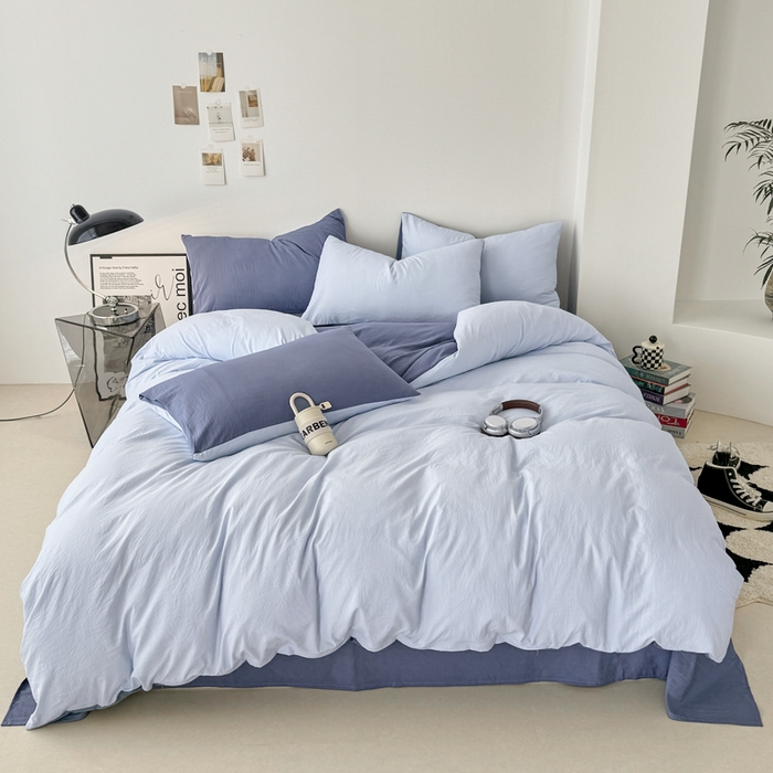 91家纺网 家纺一手货源 找家纺 芷凡家纺 2025新款A类加厚水洗棉云朵棉四件套 青春兰+宝石蓝