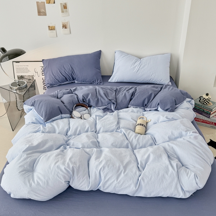 91家纺网 家纺一手货源 找家纺 芷凡家纺 2025新款A类加厚水洗棉云朵棉四件套 青春兰+宝石蓝