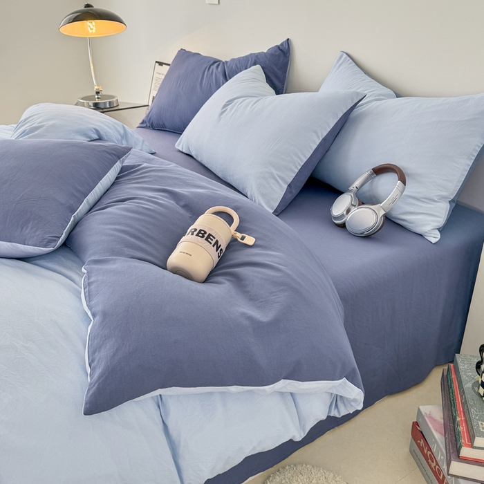 91家纺网 家纺一手货源 找家纺 芷凡家纺 2025新款A类加厚水洗棉云朵棉四件套 青春兰+宝石蓝