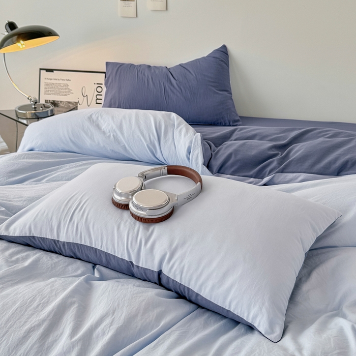 91家纺网 家纺一手货源 找家纺 芷凡家纺 2025新款A类加厚水洗棉云朵棉四件套 青春兰+宝石蓝