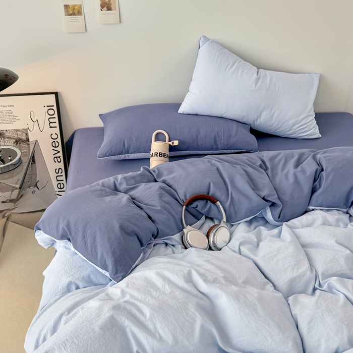 91家纺网 家纺一手货源 找家纺 芷凡家纺 2025新款A类加厚水洗棉云朵棉四件套 青春兰+宝石蓝