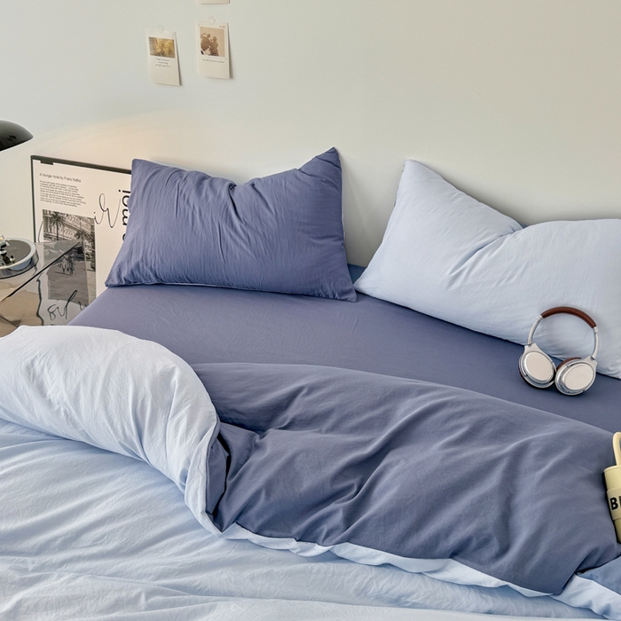 91家纺网 家纺一手货源 找家纺 芷凡家纺 2025新款A类加厚水洗棉云朵棉四件套 青春兰+宝石蓝