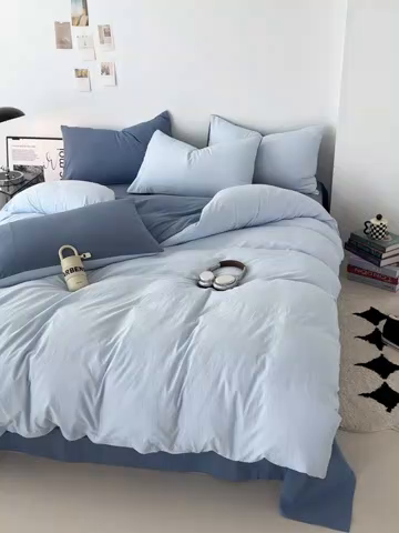 91家纺网 家纺一手货源 找家纺 芷凡家纺 2025新款A类加厚水洗棉云朵棉四件套 青春兰+宝石蓝