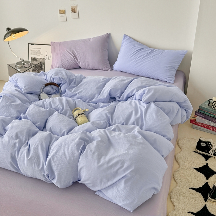 91家纺网 家纺一手货源 找家纺 芷凡家纺 2025新款A类加厚水洗棉云朵棉四件套 青春兰+千夏紫