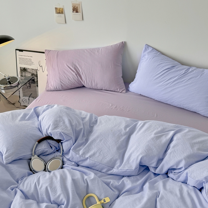 91家纺网 家纺一手货源 找家纺 芷凡家纺 2025新款A类加厚水洗棉云朵棉四件套 青春兰+千夏紫