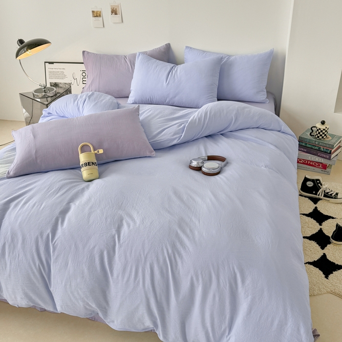 91家纺网 家纺一手货源 找家纺 芷凡家纺 2025新款A类加厚水洗棉云朵棉四件套 青春兰+千夏紫