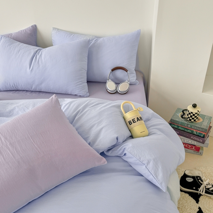 91家纺网 家纺一手货源 找家纺 芷凡家纺 2025新款A类加厚水洗棉云朵棉四件套 青春兰+千夏紫