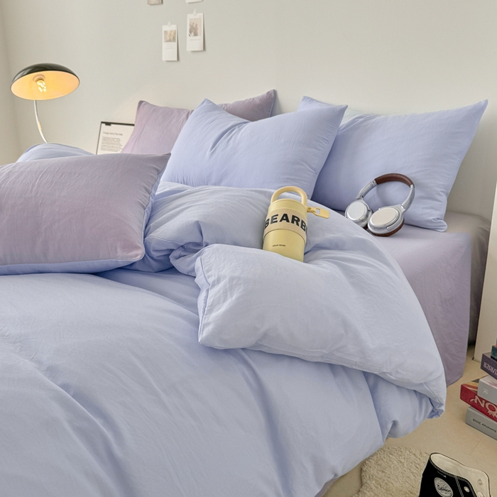 91家纺网 家纺一手货源 找家纺 芷凡家纺 2025新款A类加厚水洗棉云朵棉四件套 青春兰+千夏紫