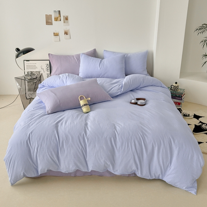 91家纺网 家纺一手货源 找家纺 芷凡家纺 2025新款A类加厚水洗棉云朵棉四件套 青春兰+千夏紫