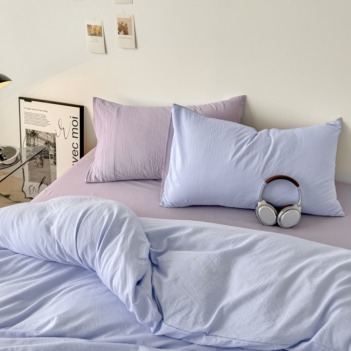 91家纺网 家纺一手货源 找家纺 芷凡家纺 2025新款A类加厚水洗棉云朵棉四件套 青春兰+千夏紫