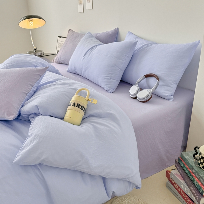 91家纺网 家纺一手货源 找家纺 芷凡家纺 2025新款A类加厚水洗棉云朵棉四件套 青春兰+千夏紫