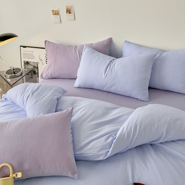 91家纺网 家纺一手货源 找家纺 芷凡家纺 2025新款A类加厚水洗棉云朵棉四件套 青春兰+千夏紫