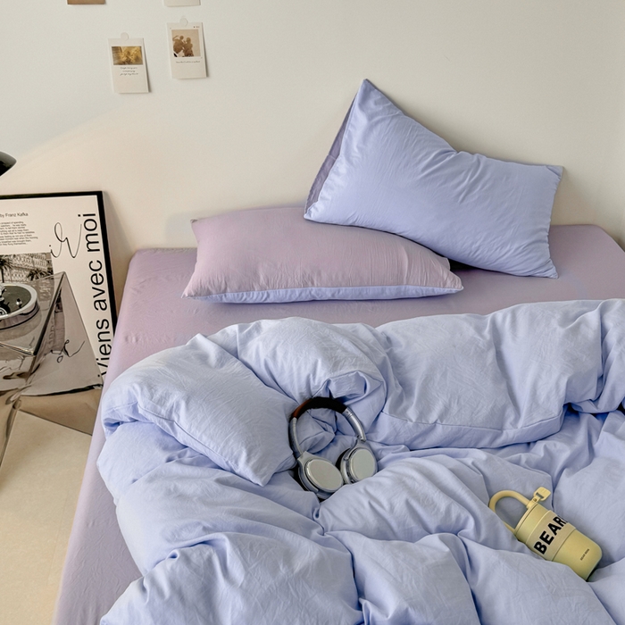 91家纺网 家纺一手货源 找家纺 芷凡家纺 2025新款A类加厚水洗棉云朵棉四件套 青春兰+千夏紫