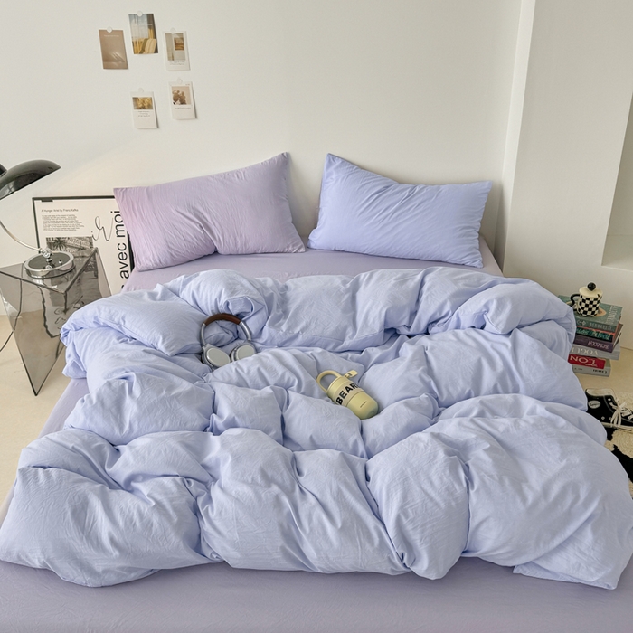 91家纺网 家纺一手货源 找家纺 芷凡家纺 2025新款A类加厚水洗棉云朵棉四件套 青春兰+千夏紫