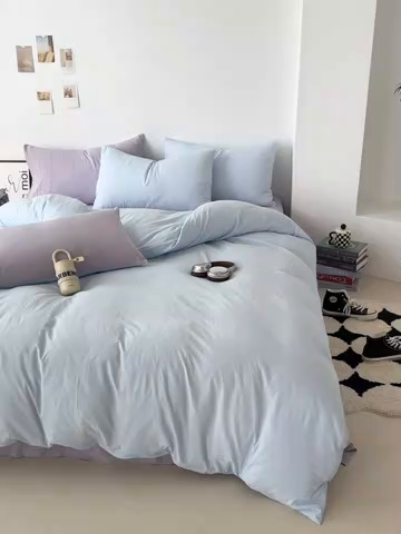 91家纺网 家纺一手货源 找家纺 芷凡家纺 2025新款A类加厚水洗棉云朵棉四件套 青春兰+千夏紫