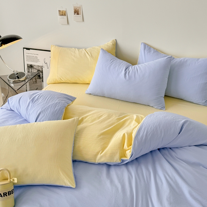 91家纺网 家纺一手货源 找家纺 芷凡家纺 2025新款A类加厚水洗棉云朵棉四件套 青春兰+浅鹅黄