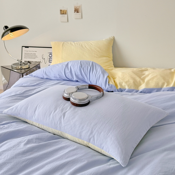 91家纺网 家纺一手货源 找家纺 芷凡家纺 2025新款A类加厚水洗棉云朵棉四件套 青春兰+浅鹅黄