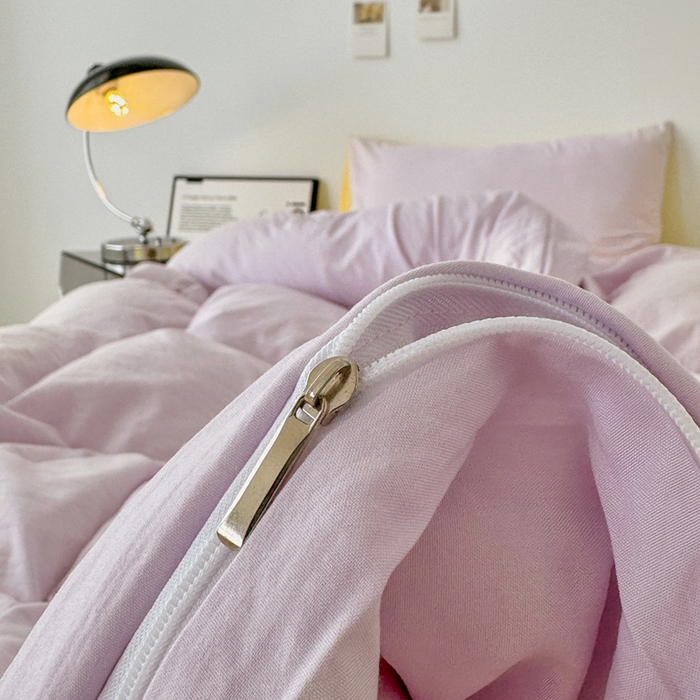 91家纺网 家纺一手货源 找家纺 芷凡家纺 2025新款A类加厚水洗棉云朵棉四件套 微微紫+柠檬黄