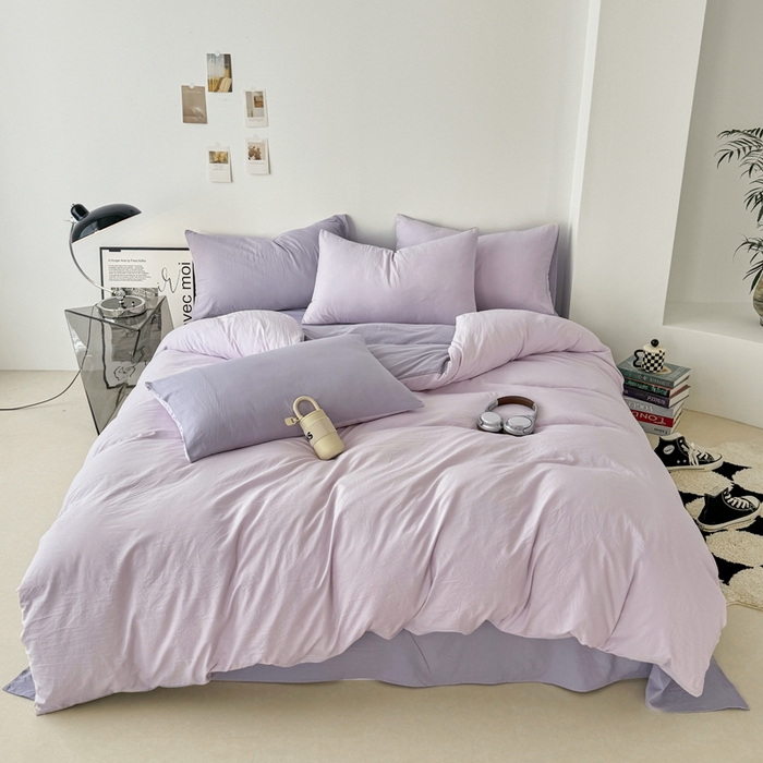 91家纺网 家纺一手货源 找家纺 芷凡家纺 2025新款A类加厚水洗棉云朵棉四件套 微微紫+千夏紫