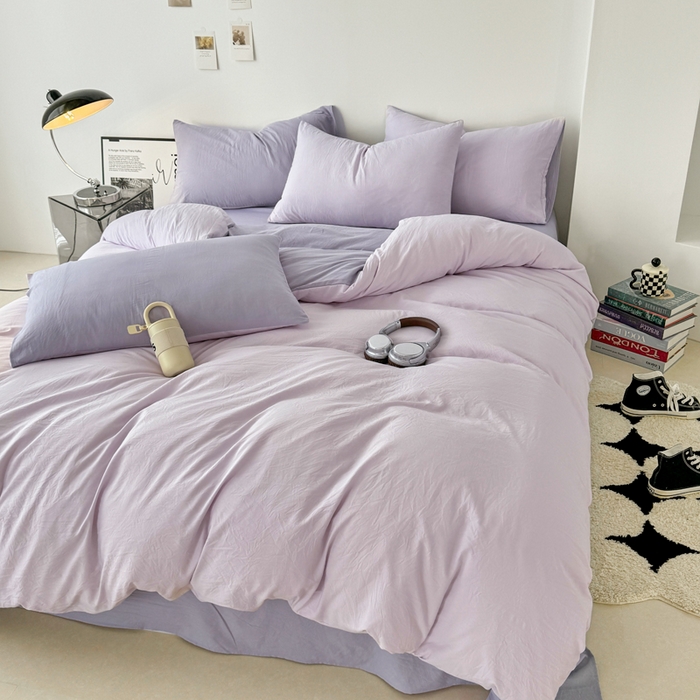 91家纺网 家纺一手货源 找家纺 芷凡家纺 2025新款A类加厚水洗棉云朵棉四件套 微微紫+千夏紫