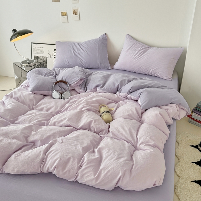 91家纺网 家纺一手货源 找家纺 芷凡家纺 2025新款A类加厚水洗棉云朵棉四件套 微微紫+千夏紫