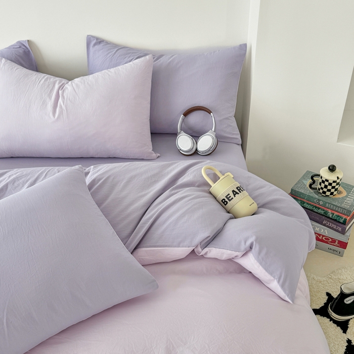 91家纺网 家纺一手货源 找家纺 芷凡家纺 2025新款A类加厚水洗棉云朵棉四件套 微微紫+千夏紫