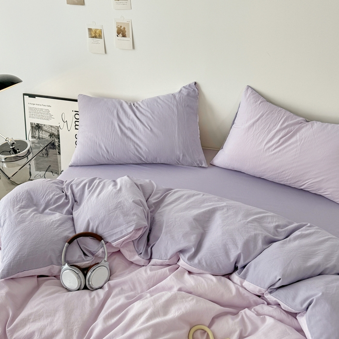 91家纺网 家纺一手货源 找家纺 芷凡家纺 2025新款A类加厚水洗棉云朵棉四件套 微微紫+千夏紫