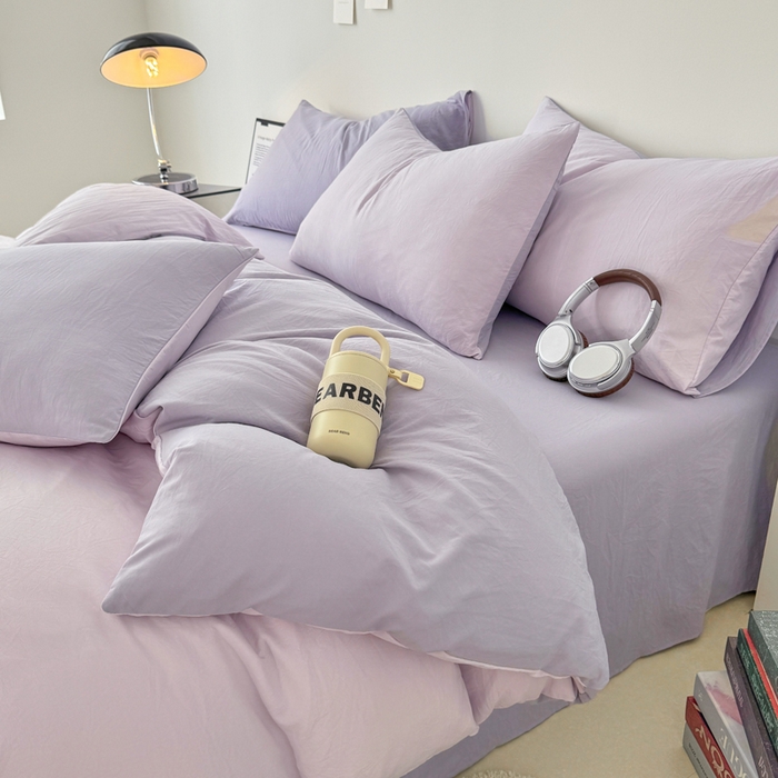 91家纺网 家纺一手货源 找家纺 芷凡家纺 2025新款A类加厚水洗棉云朵棉四件套 微微紫+千夏紫