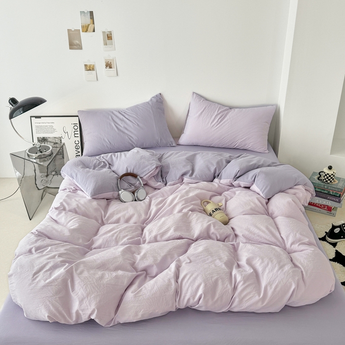 91家纺网 家纺一手货源 找家纺 芷凡家纺 2025新款A类加厚水洗棉云朵棉四件套 微微紫+千夏紫