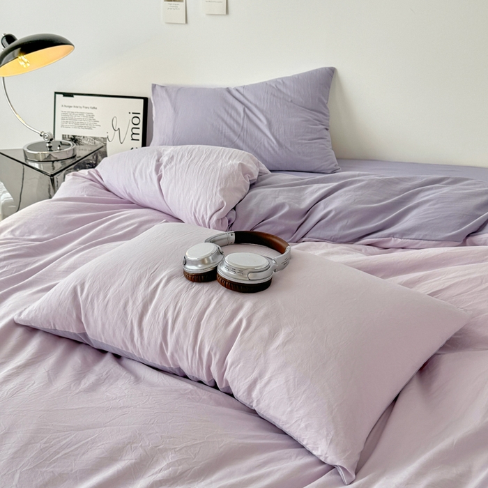 91家纺网 家纺一手货源 找家纺 芷凡家纺 2025新款A类加厚水洗棉云朵棉四件套 微微紫+千夏紫