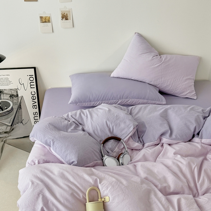91家纺网 家纺一手货源 找家纺 芷凡家纺 2025新款A类加厚水洗棉云朵棉四件套 微微紫+千夏紫