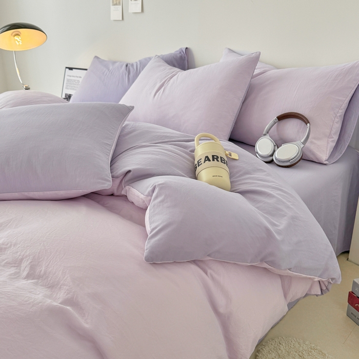 91家纺网 家纺一手货源 找家纺 芷凡家纺 2025新款A类加厚水洗棉云朵棉四件套 微微紫+千夏紫