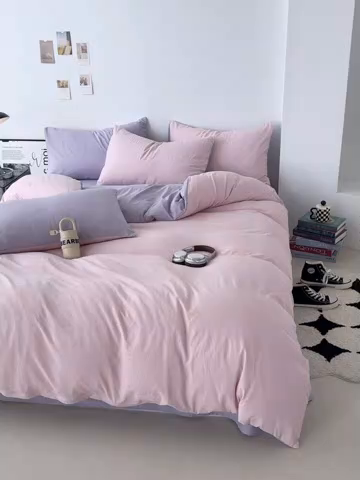 91家纺网 家纺一手货源 找家纺 芷凡家纺 2025新款A类加厚水洗棉云朵棉四件套 微微紫+千夏紫