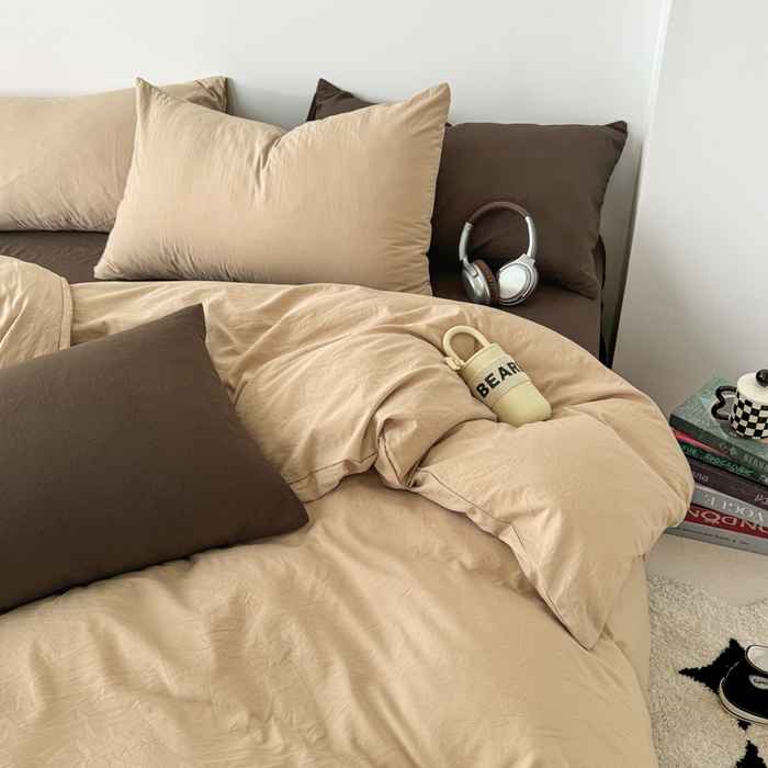 91家纺网 家纺一手货源 找家纺 芷凡家纺 2025新款A类加厚水洗棉云朵棉四件套 杏色+奶咖