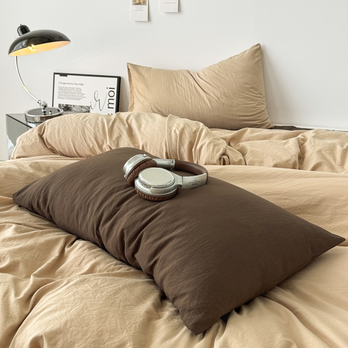 91家纺网 家纺一手货源 找家纺 芷凡家纺 2025新款A类加厚水洗棉云朵棉四件套 杏色+奶咖