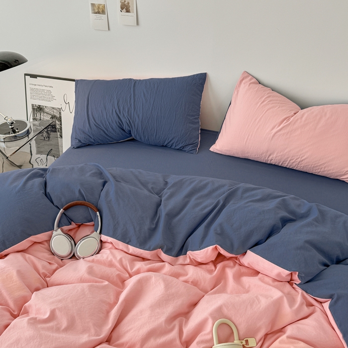 91家纺网 家纺一手货源 找家纺 芷凡家纺 2025新款A类加厚水洗棉云朵棉四件套 樱桃粉+宝石蓝