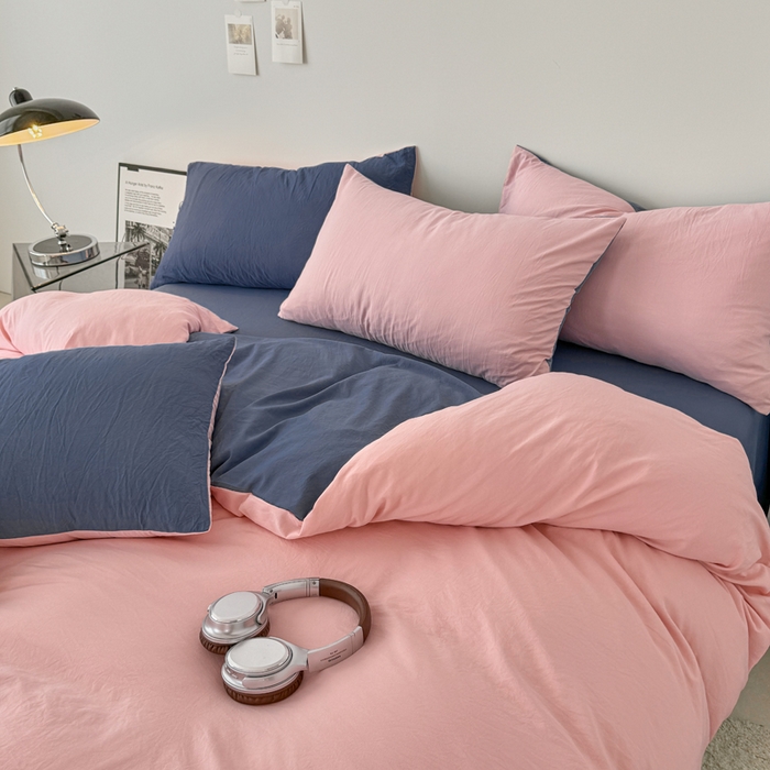 91家纺网 家纺一手货源 找家纺 芷凡家纺 2025新款A类加厚水洗棉云朵棉四件套 樱桃粉+宝石蓝