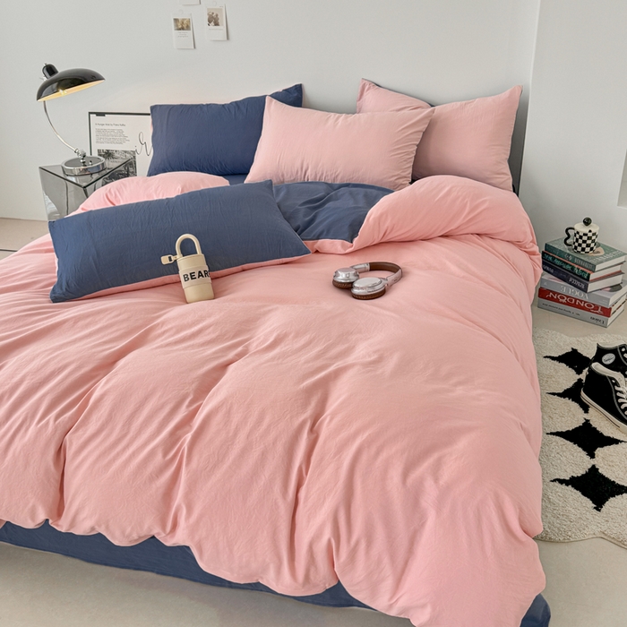 91家纺网 家纺一手货源 找家纺 芷凡家纺 2025新款A类加厚水洗棉云朵棉四件套 樱桃粉+宝石蓝