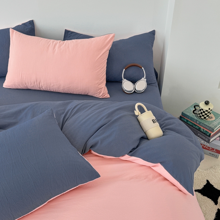 91家纺网 家纺一手货源 找家纺 芷凡家纺 2025新款A类加厚水洗棉云朵棉四件套 樱桃粉+宝石蓝