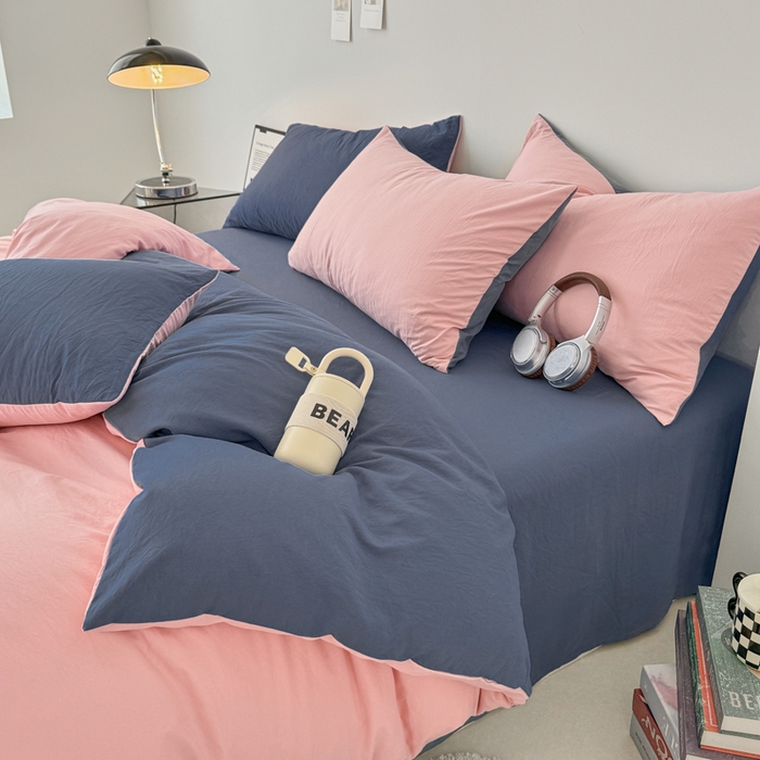 91家纺网 家纺一手货源 找家纺 芷凡家纺 2025新款A类加厚水洗棉云朵棉四件套 樱桃粉+宝石蓝